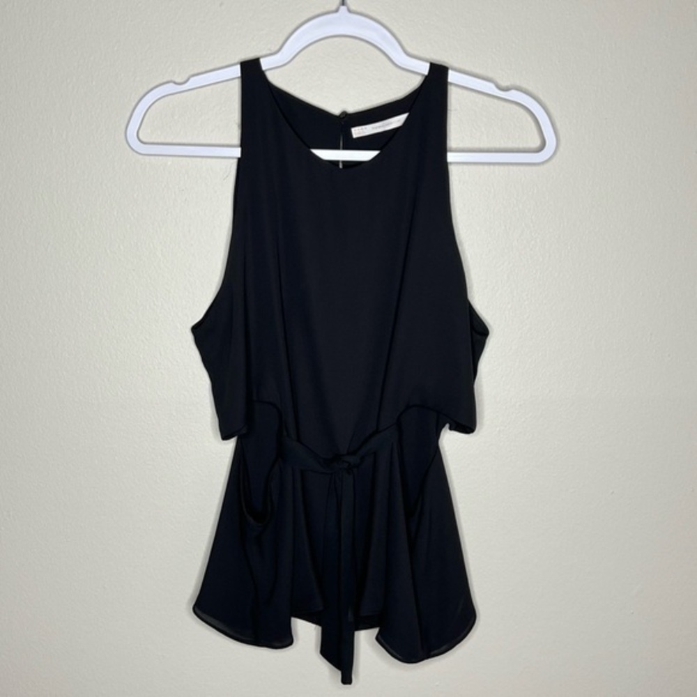 Zara Black Side Cutouts Tie‎ Front Sleeveless Blouse